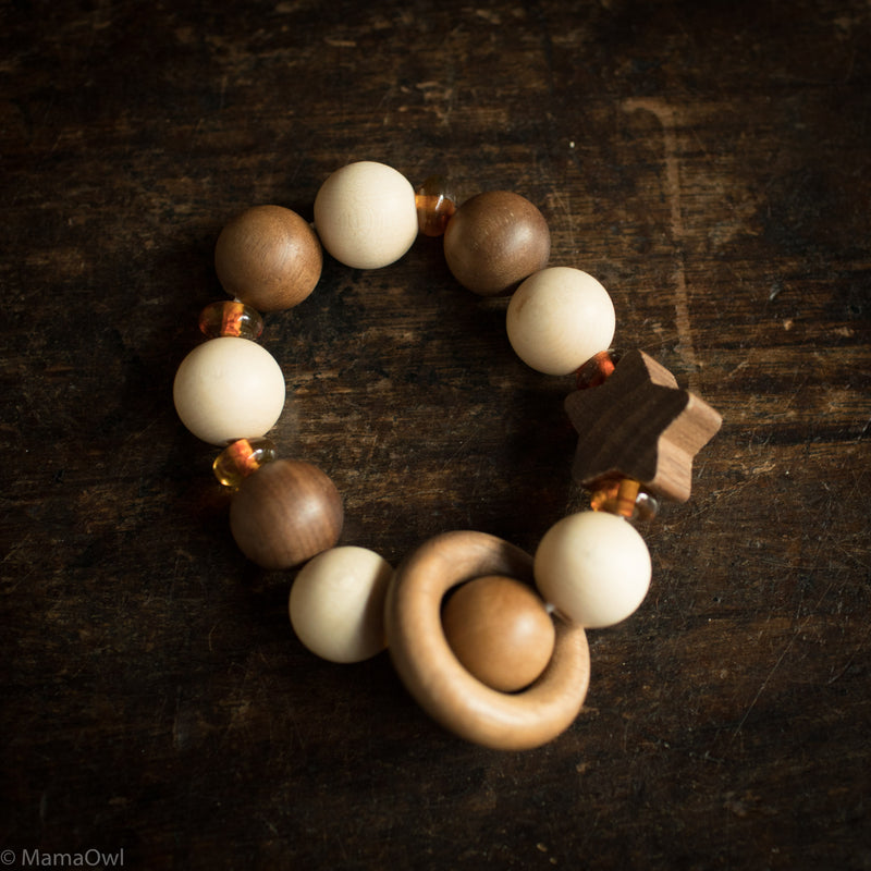 Wooden Star Touch Ring with Amber