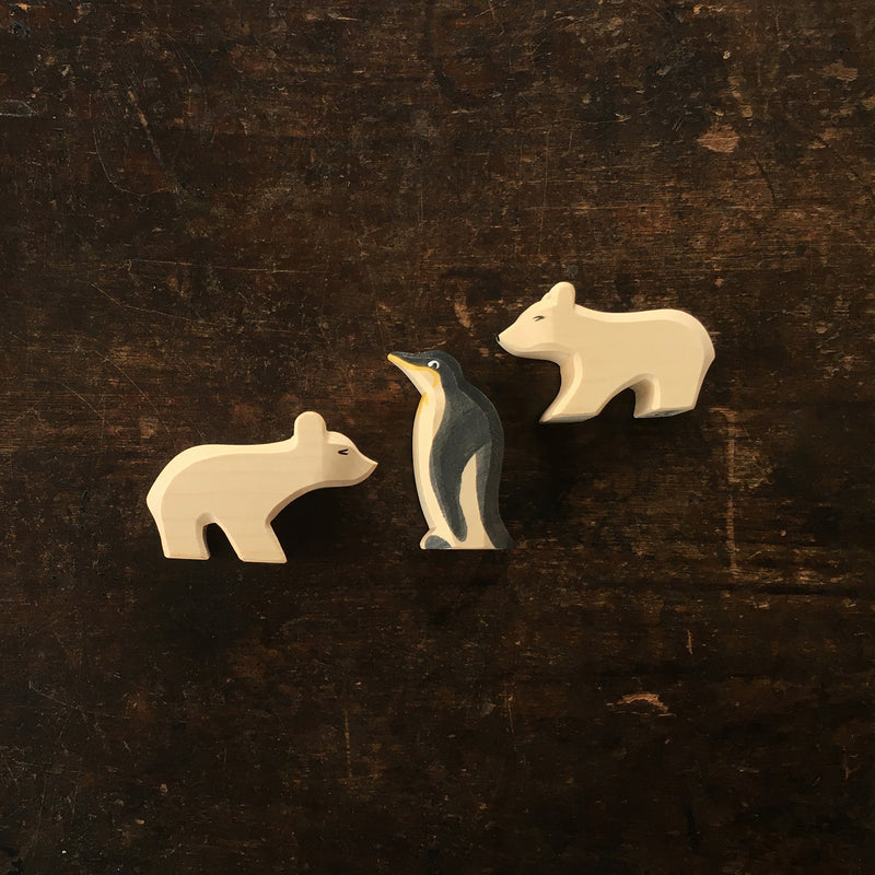 Handcrafted Wooden Polar Bear Cub Playing