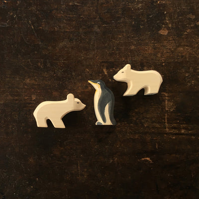 Handcrafted Wooden Polar Bear Cub Playing