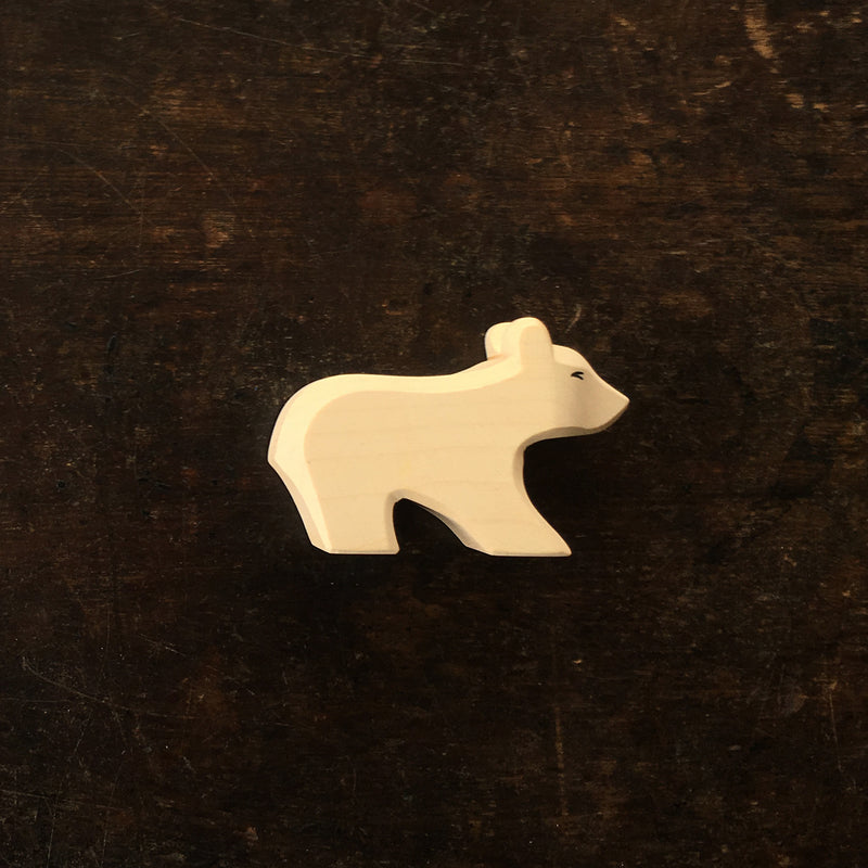 Handcrafted Wooden Polar Bear Cub Playing