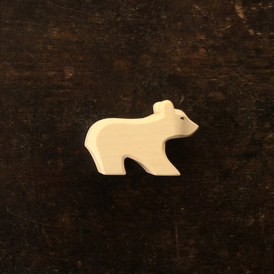 Handcrafted Wooden Polar Bear Cub Playing