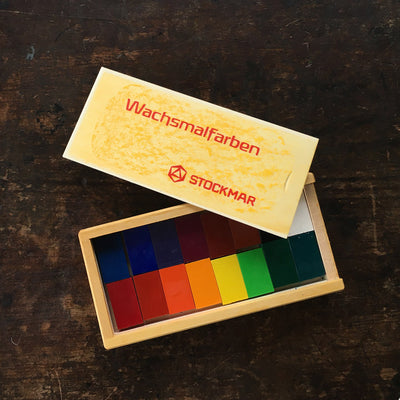 Wax Block Crayons in Wooden Box - Set of 16