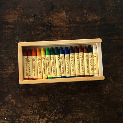 Wax Stick Crayons in Wooden Box - Set of 16