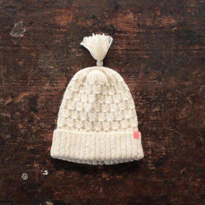 Hand Knit Alpaca Smock Hat - Natural