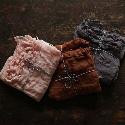 Hand Dyed Linen Wina Muslin Cloth/Scarf - Pink