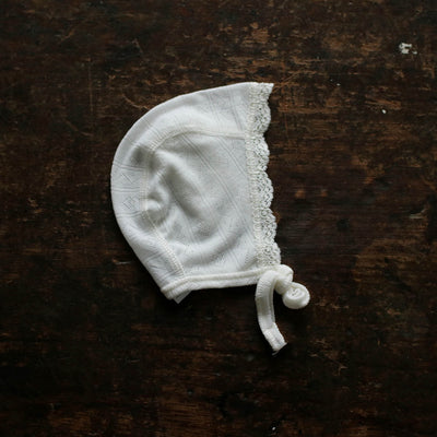 Baby Merino Wool/Silk Lace Bonnet - Natural