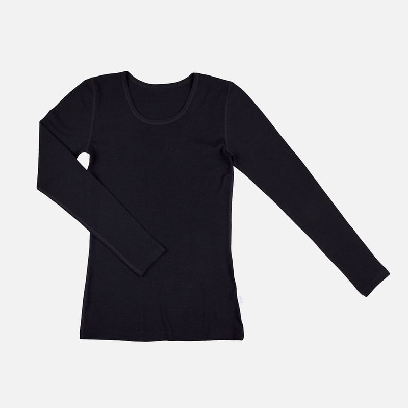 Womens Merino Wool Long Sleeve Top - Black