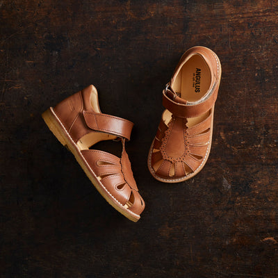 Kids Leather Petal Scallop Sandals - Tan