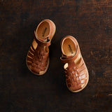 Kids Leather Woven Sandals - Tan