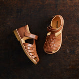 Kids Leather Woven Sandals - Tan