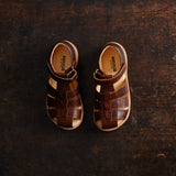 Kids Leather Fisherman Sandals - Cognac