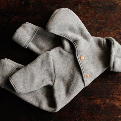Baby Merino Wool Fleece Suit - Light Grey