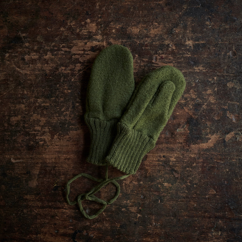 Boiled Merino Wool Mittens - Olive