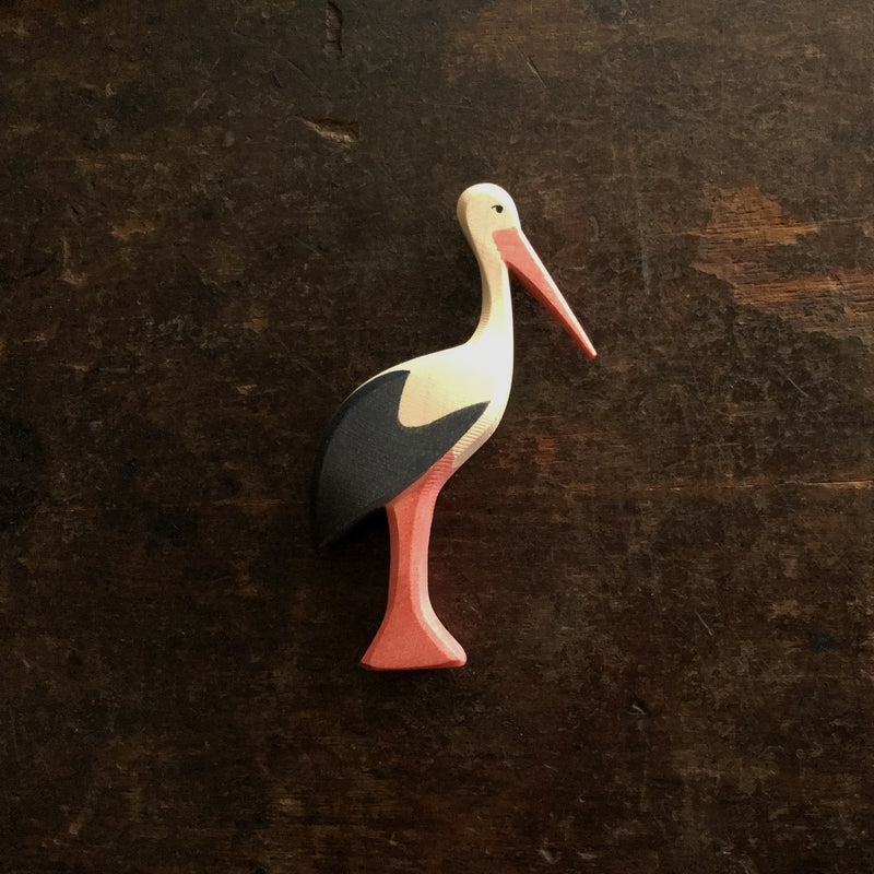 Handcrafted Wooden Standing Stork