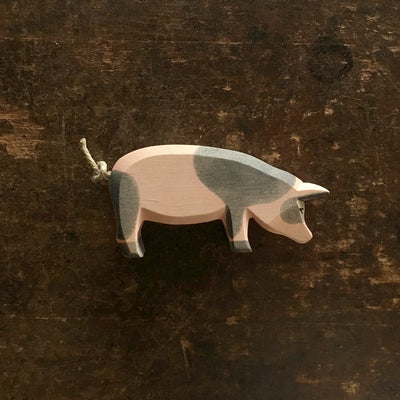 Handcrafted Wooden Spotted Pig - Head Low