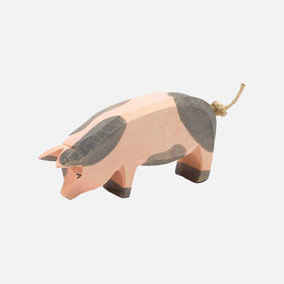 Handcrafted Wooden Spotted Pig - Head Low