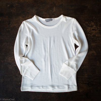 Silk Jersey Long Sleeve Kids Shirt - Natural White