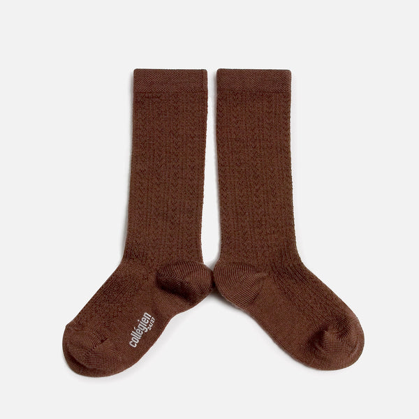 Babies & Kids Wool Pointelle Knee Socks - Chocolate