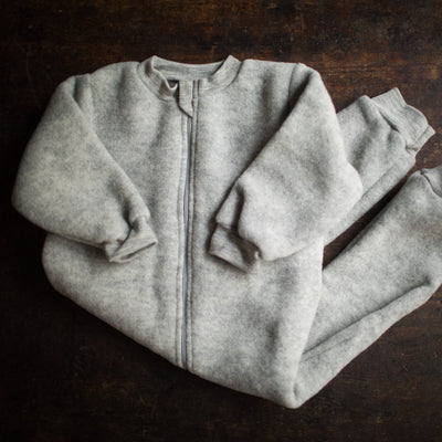 Baby & Kids Merino Wool Fleece Zip Suit - Light Grey