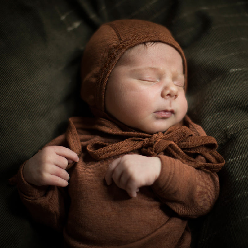 Piculet Baby Bonnet - Merino Wool & Silk - Deep Rust