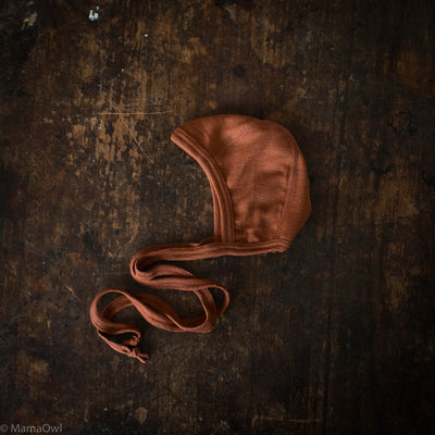 Piculet Baby Bonnet - Merino Wool & Silk - Deep Rust
