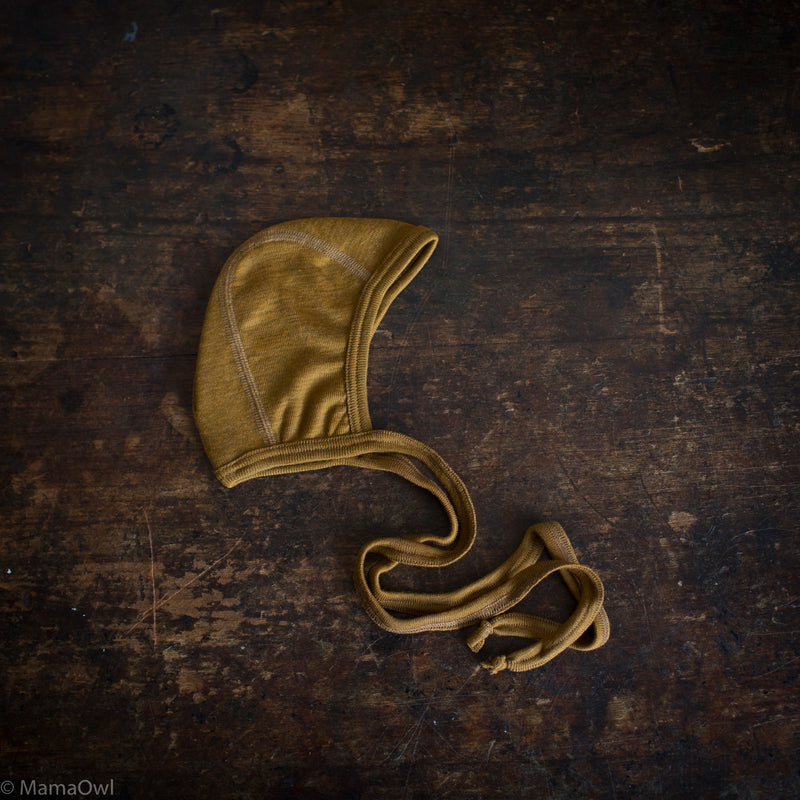 Piculet Baby Bonnet - Merino Wool & Silk - Deep Ochre