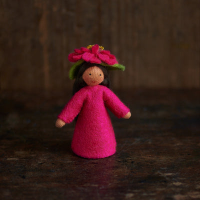 Handmade Wool Fairy With Flower Headdress - Zinnia Girl - Brown