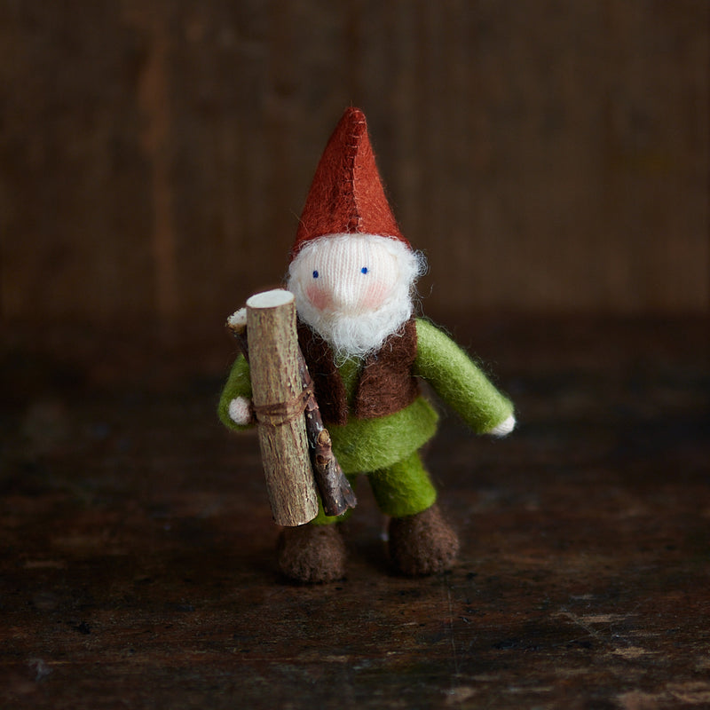 Handmade Wool Autumn Gnome Grandfather - White