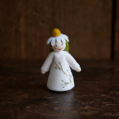 Handmade Wool Fairy With Flower Headdress - Chamomile - White
