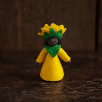 Handmade Wool Fairy With Flower Headdress - Sunflower - Black