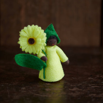 Handmade Wool Flower Fairy - Yellow Calendula - Black