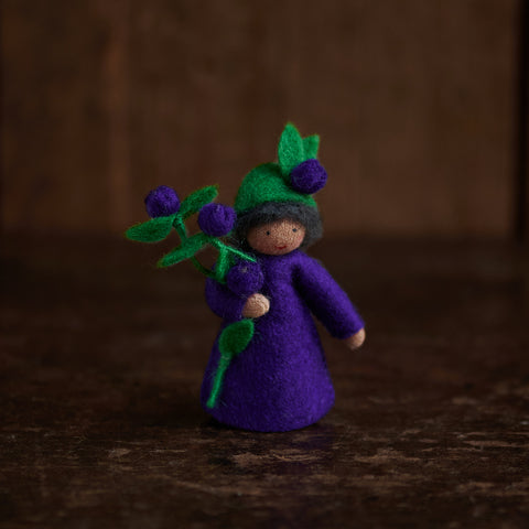 Handmade Wool Flower Fairy - Blueberry Boy - Brown