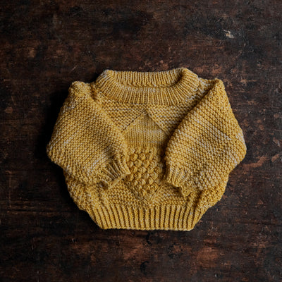 Hand Knit Merino Wool Aran Diamond Sweater - Butterscotch