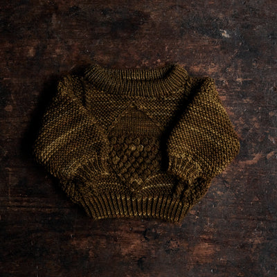 Hand Knit Merino Wool Aran Diamond Sweater - Mahogany