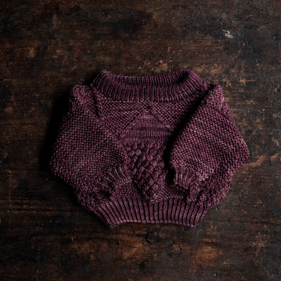 Hand Knit Merino Wool Aran Diamond Sweater - Mulberry