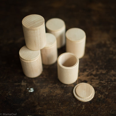 Wooden Natural Cups With Covers - 6 Pieces
