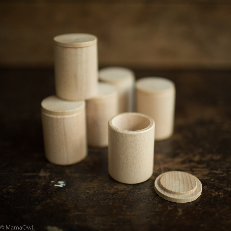 Wooden Natural Cups With Covers - 6 Pieces