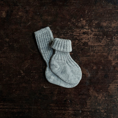 Wool & Cotton Long Baby Socks - Grey Melange