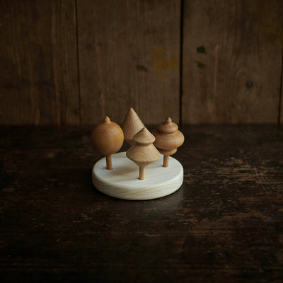 Handcrafted Natural Wooden Spinning Tops - Set of 4