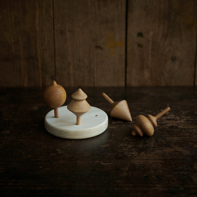 Handcrafted Natural Wooden Spinning Tops - Set of 4