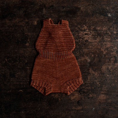 Hand Knit Merino Wool Sugar Maple Sunsuit - Terracotta