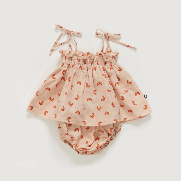 Cotton/Linen Smocked Sun Top & Bloomers - Silver Peony Croissant