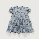 Cotton/Linen Tiered Dress - Ciel Toile De Jouy