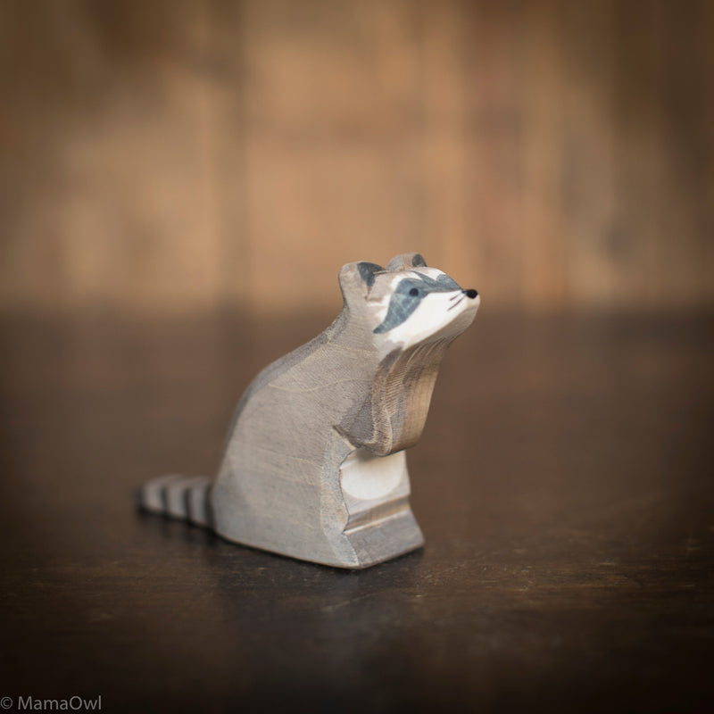 Handcrafted Wooden Sitting Raccoon