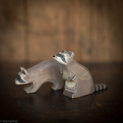 Handcrafted Wooden Sitting Raccoon