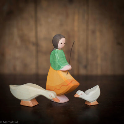 Handcrafted Wooden Goose Girl