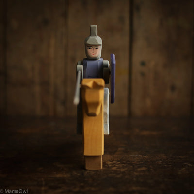 Handcrafted Wooden Riding Knight - Blue