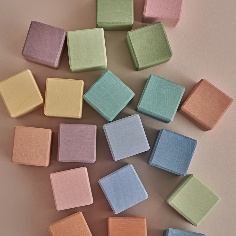 Handmade Wooden 20 Piece Cube Set - Pastel