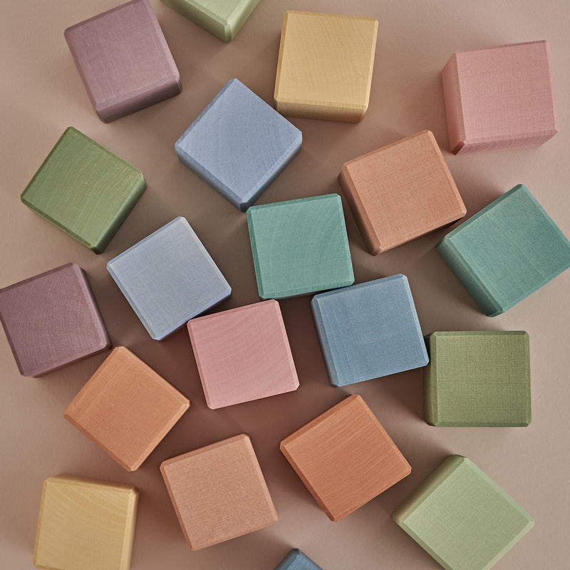 Handmade Wooden 20 Piece Cube Set - Pastel