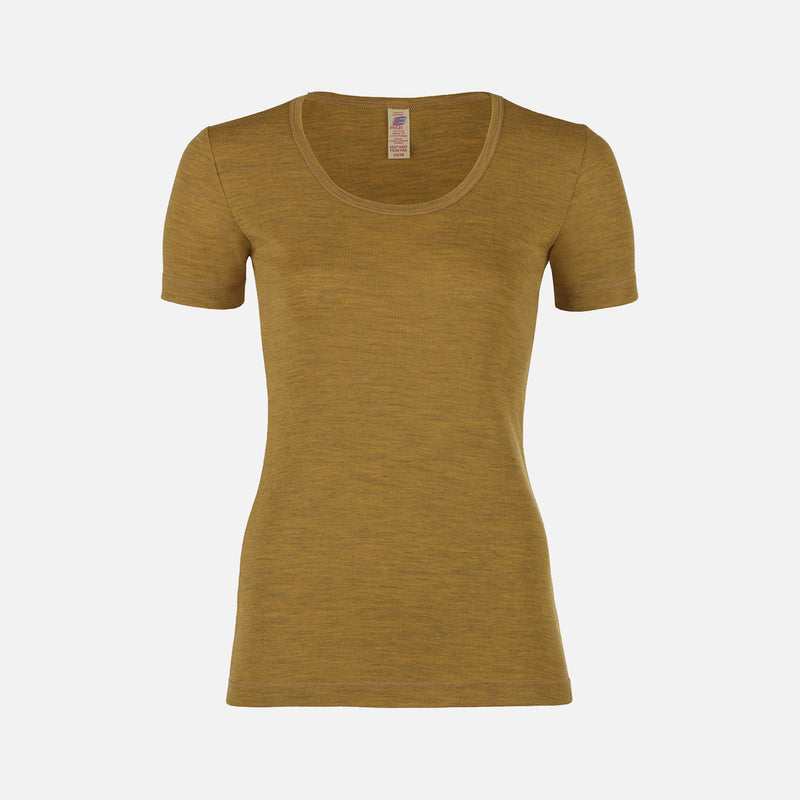 Womens Merino Wool SS Top - Saffron Melange